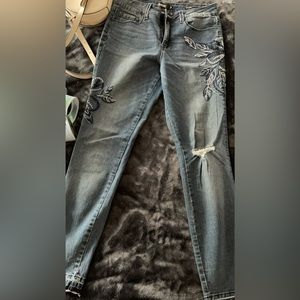 Nanette Lepore Skinny Ripped Jeans With Embroidered Fl